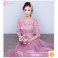 Glorious Pink Lange Spitze Plain gefärbt Plus Size Günstige Kurzarm Brautjungfer Kleid